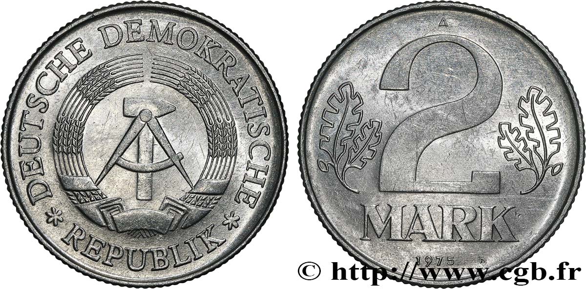 DEUTSCHE DEMOKRATISCHE REPUBLIK 2 Mark RDA 1975 Berlin VZ 