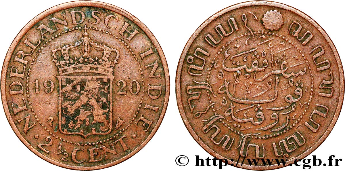 NETHERLANDS INDIES 2 1/2 Cents 1920  XF 