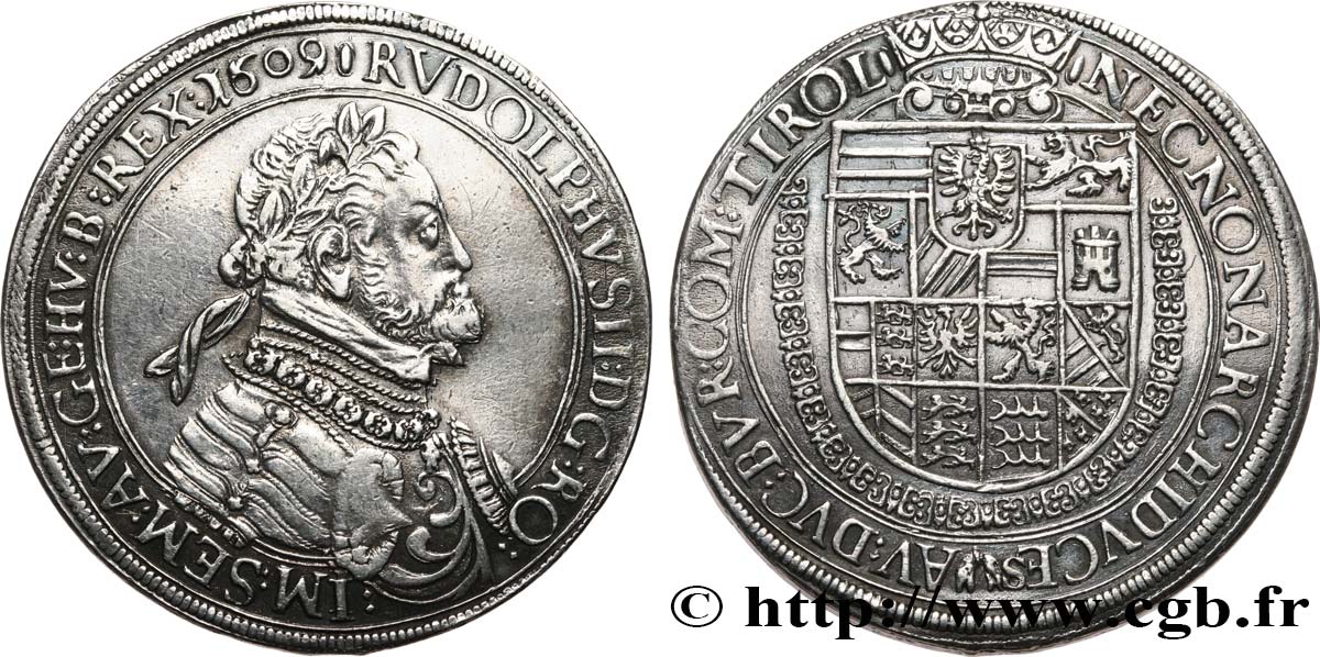 AUTRICHE - TYROL - RODOLPHE II Thaler 1609 Hall TTB/TTB+ 
