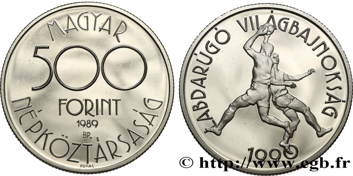 HUNGARY 500 Forint Proof Coupe du Monde de football en Italie 1990 1989 Budapest MS 