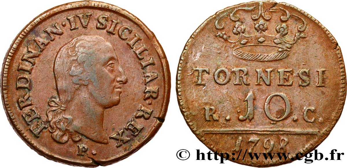ITALIA - REINO DE NAPOLES 10 Tornesi Ferdinand IV 1798  MBC+ 