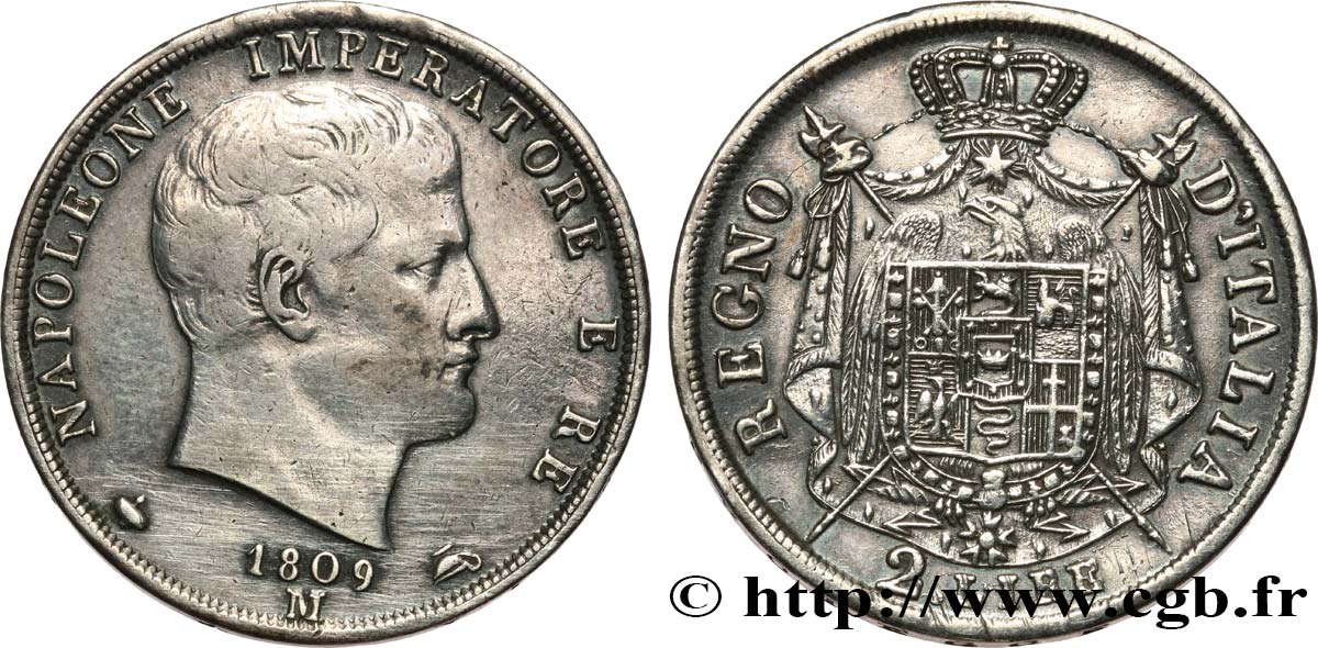 ITALIEN - Königreich Italien - NAPOLÉON I. 2 Lire 1809 Milan SS 