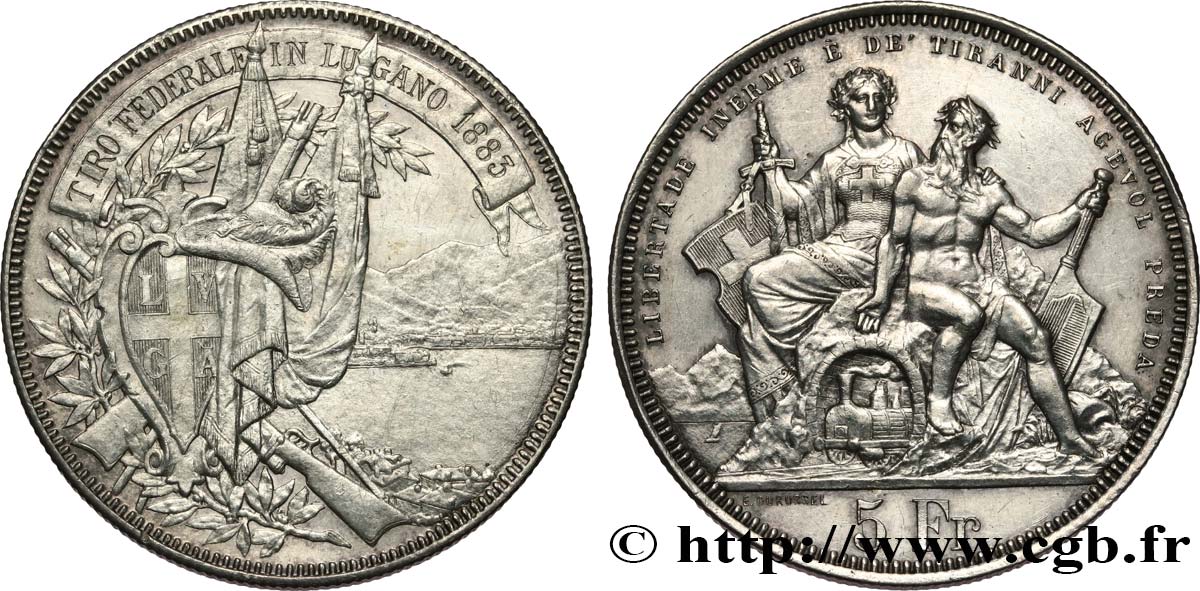 SCHWEIZ 5 Francs, concours de Tir de Lugano 1883  fVZ 