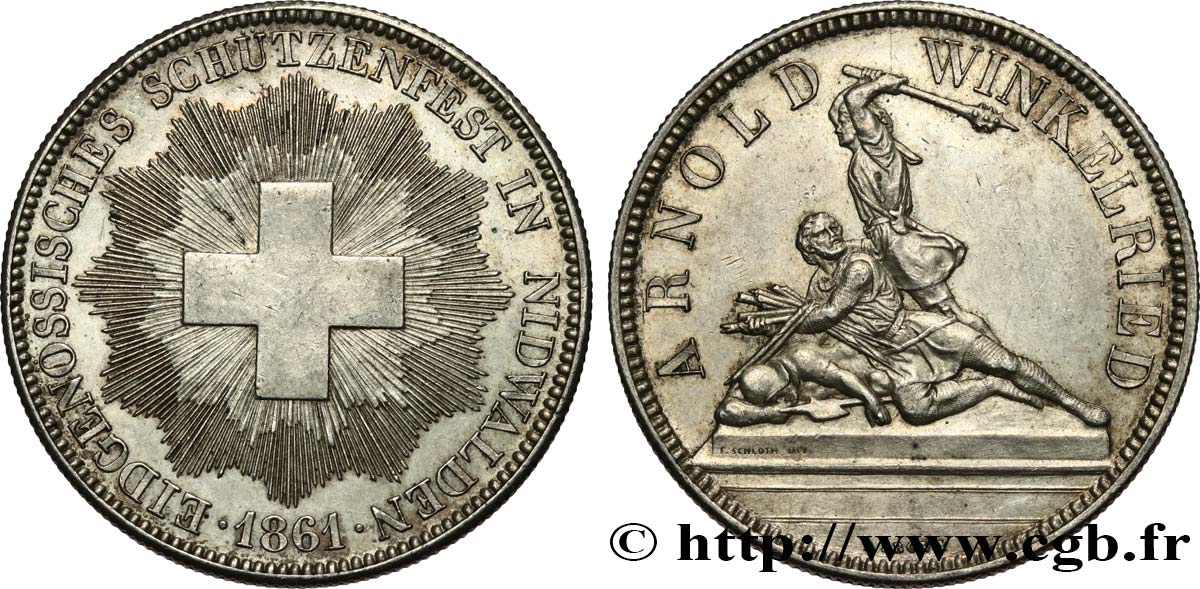 SUISSE Module de 5 Francs Tir de Nidwald (Nidwalden) 1861  TTB+ 