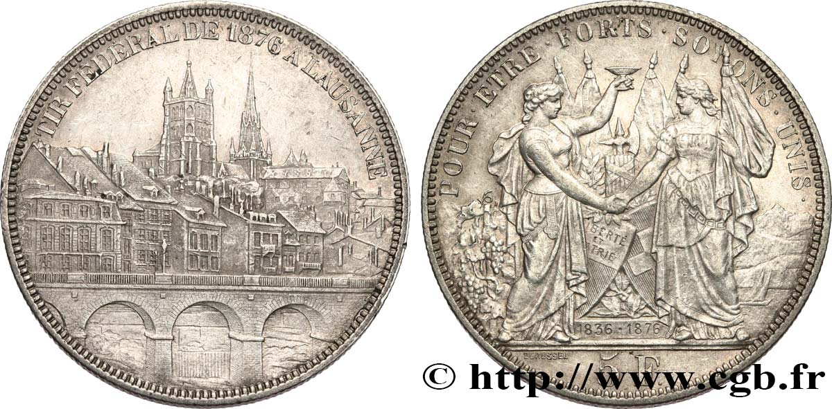 SCHWEIZ 5 Francs, monnaie de Tir, Lausanne 1876  fVZ 