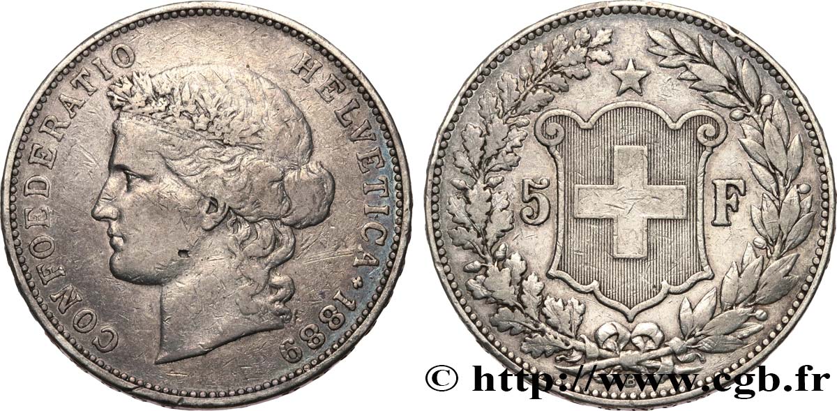 SCHWEIZ 5 Francs Helvetia 1889 Berne fSS 