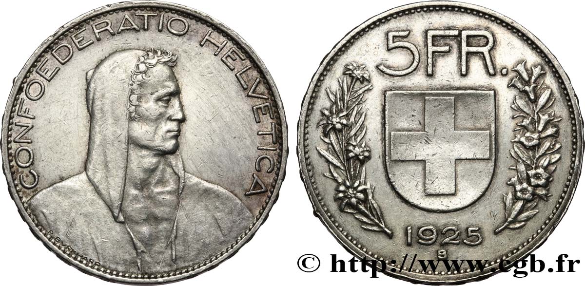 SVIZZERA  5 Francs berger 1925 Berne BB 