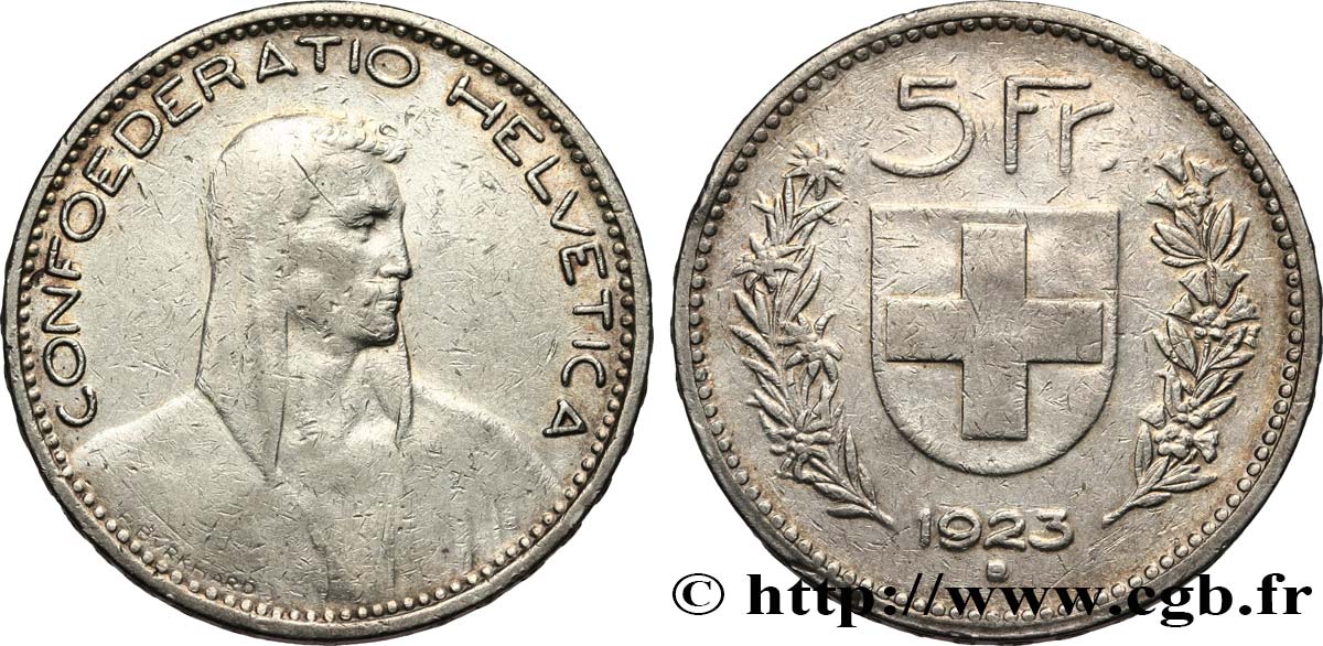 SUISSE 5 Francs Berger 1923 Berne TB+ 
