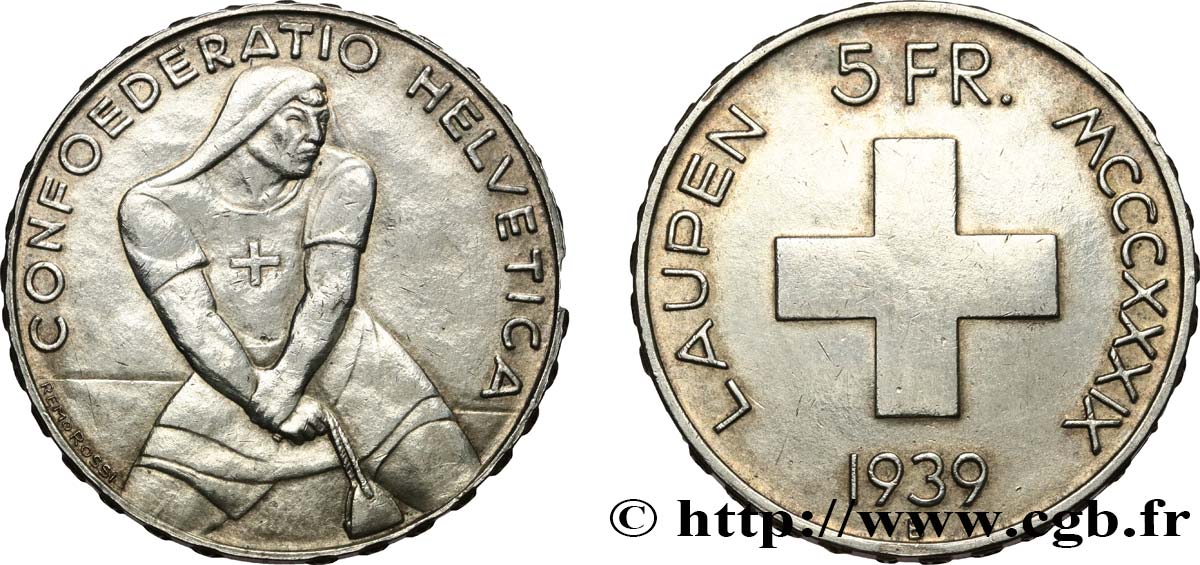 SCHWEIZ 5 Francs 600e anniversaire de la bataille de Laupen 1939 Berne SS 