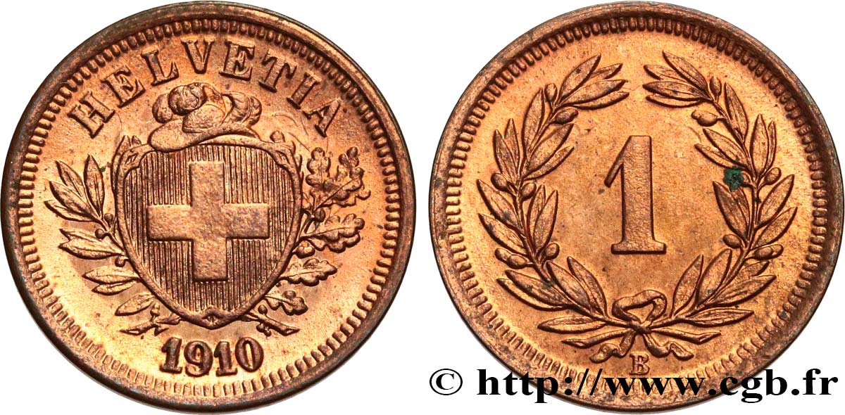 SCHWEIZ 1 Centime (Rappen) Croix Suisse 1910 Berne VZ 