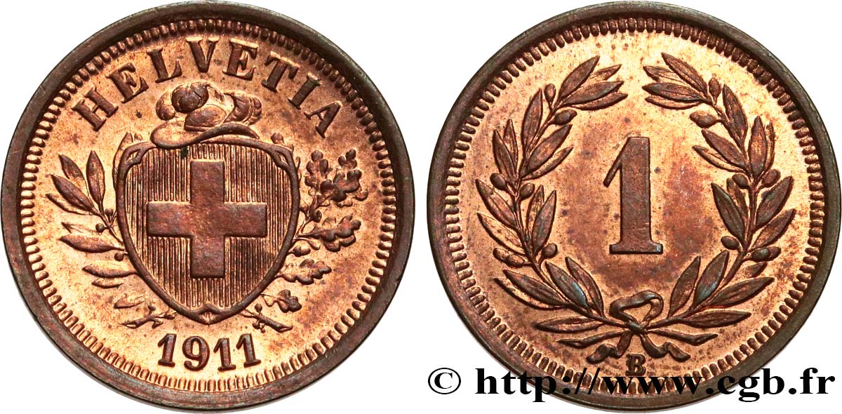SUISSE 1 Centime (Rappen) Croix Suisse 1911 Berne SPL 