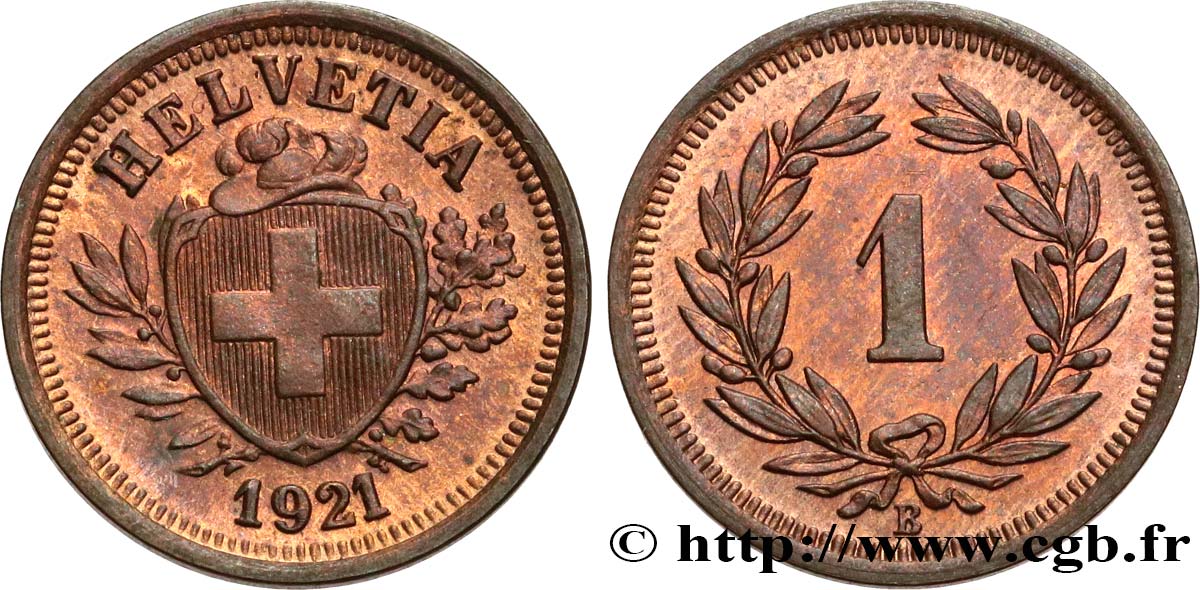 SWITZERLAND 1 Centime (Rappen) Croix Suisse 1921 Berne MS 