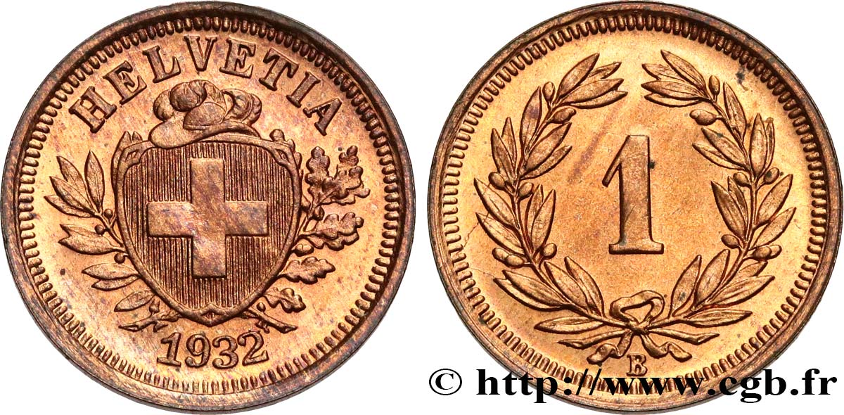 SCHWEIZ 1 Centime (Rappen) Croix Suisse 1932 Berne fST 