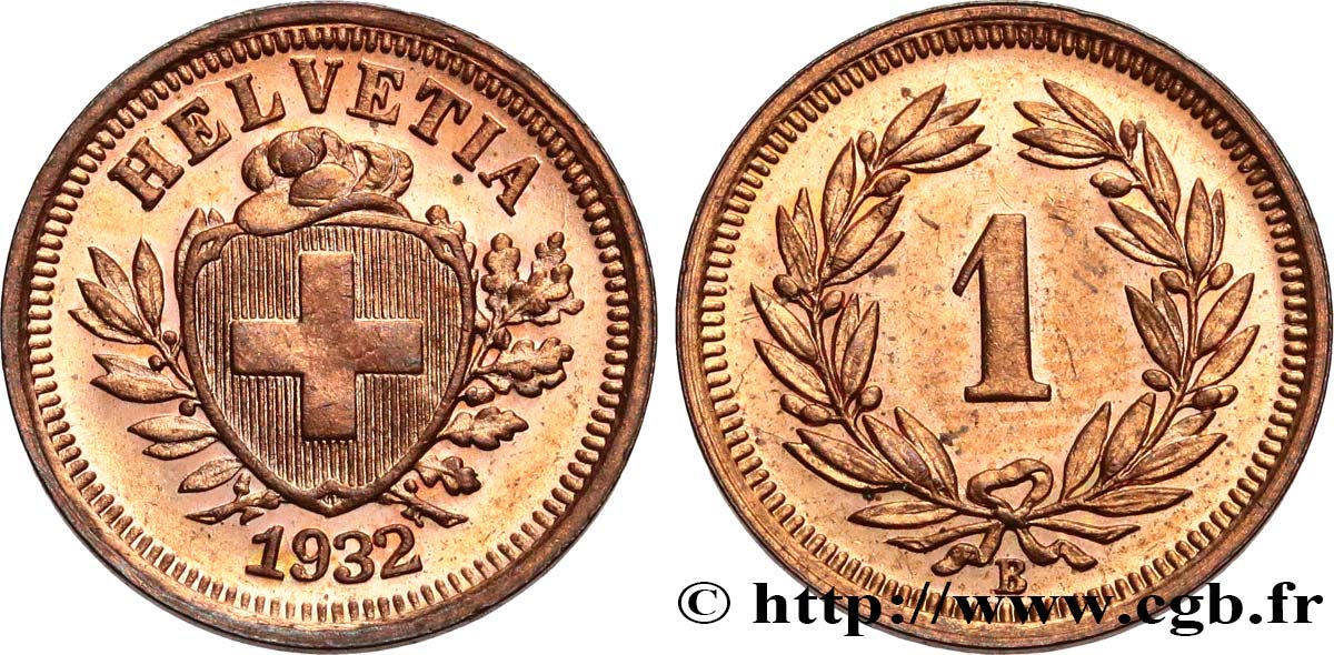 SUISSE 1 Centime (Rappen) Croix Suisse 1932 Berne SPL 