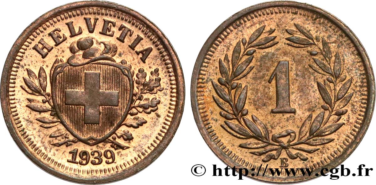 SWITZERLAND 1 Centime (Rappen) Croix Suisse 1939 Berne MS 
