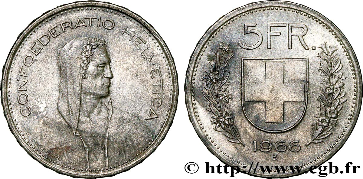 SUISSE 5 Francs Berger des Alpes 1966 Berne TTB+ 