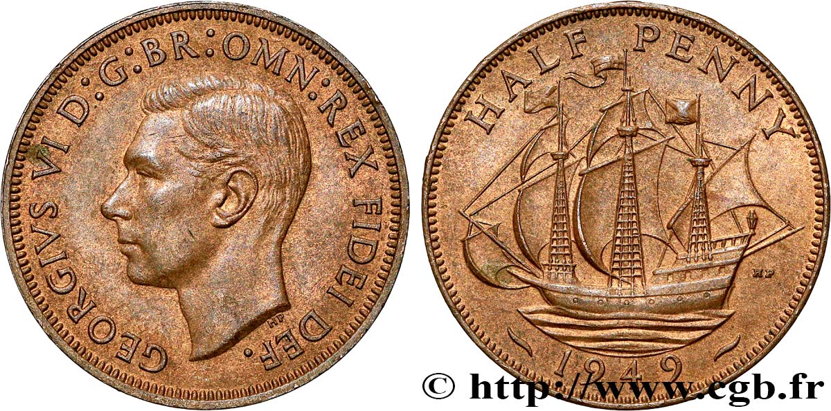 REINO UNIDO 1/2 Penny Georges VI 1949  EBC 