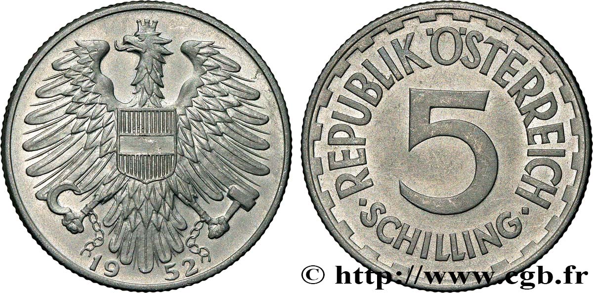 AUSTRIA 5 Schilling aigle 1952  SPL 