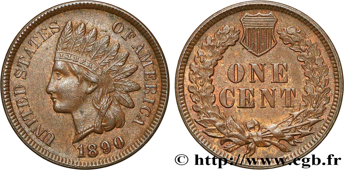 ESTADOS UNIDOS DE AMÉRICA 1 Cent tête d’indien, 3e type 1890 Philadelphie MBC 