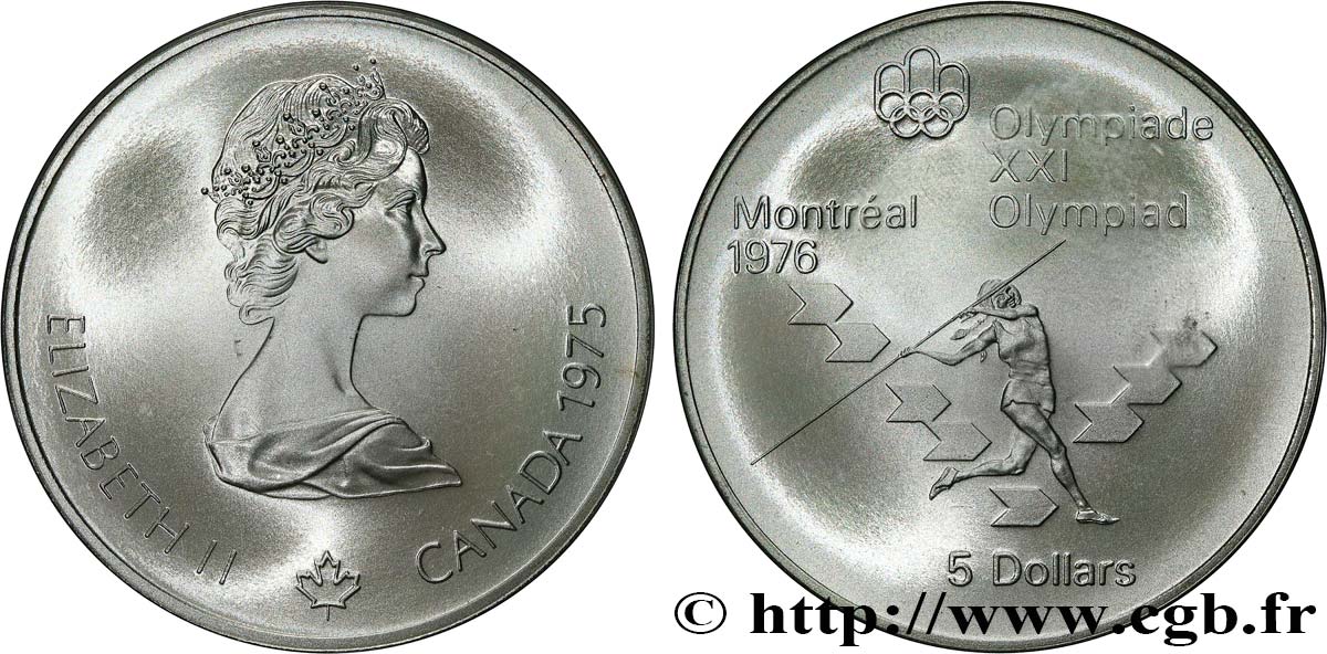 CANADA 5 Dollars JO Montréal 1976 lancer du javelot 1975  FDC 