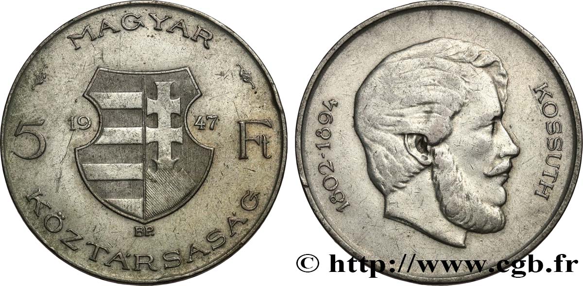 UNGARN 5 Forint Lajos Kossuth 1947 Budapest fSS 