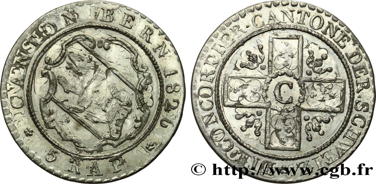 SWITZERLAND - CANTON OF BERN 1/2 Batzen (5 Rappen) 1826 Berne AU 