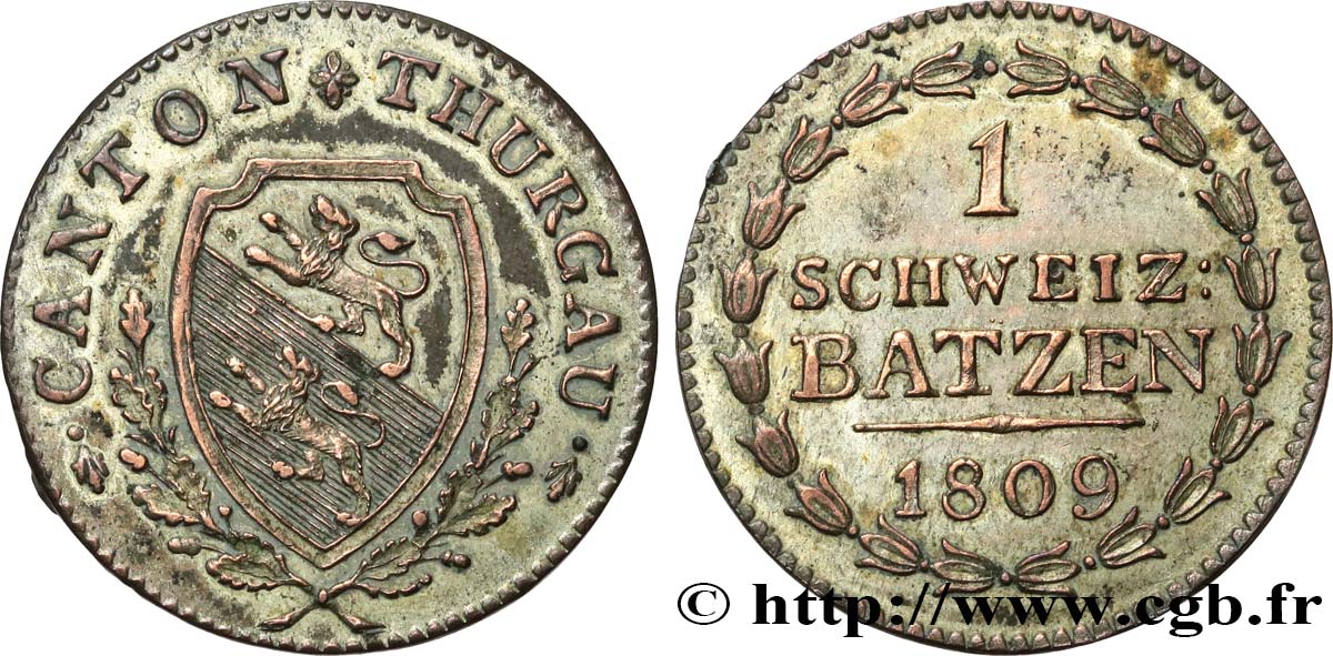 SWITZERLAND - CANTON OF THURGAU 1 Batzen 1809  XF 