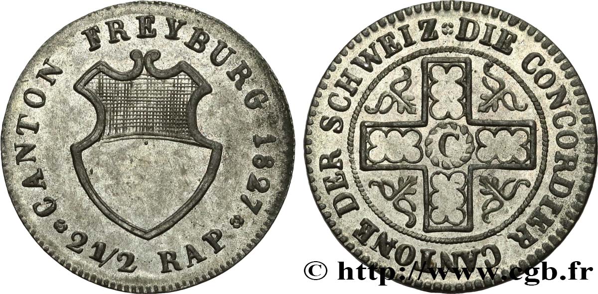 SWITZERLAND - CANTON OF FRIBOURG 2 1/2 Rappen 1827  AU 