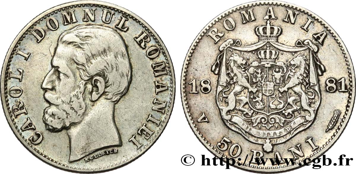ROMANIA 50 Bani Charles Ier 1881 Bucarest XF 