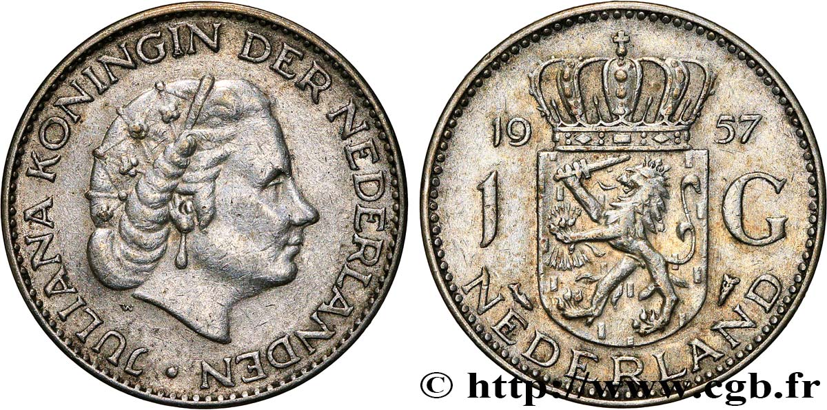PAYS-BAS 1 Gulden Juliana 1957  TTB+ 