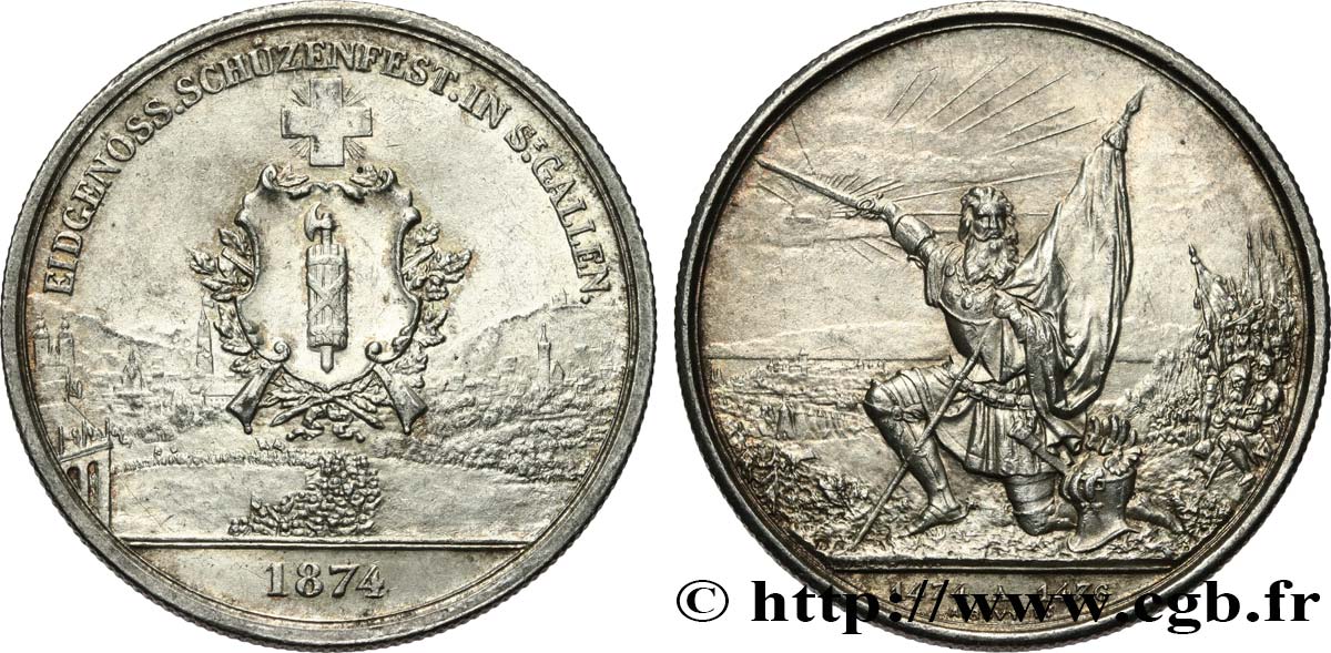 SUISSE 5 Francs, monnaie de Tir, Saint-Gall 1874  SUP 