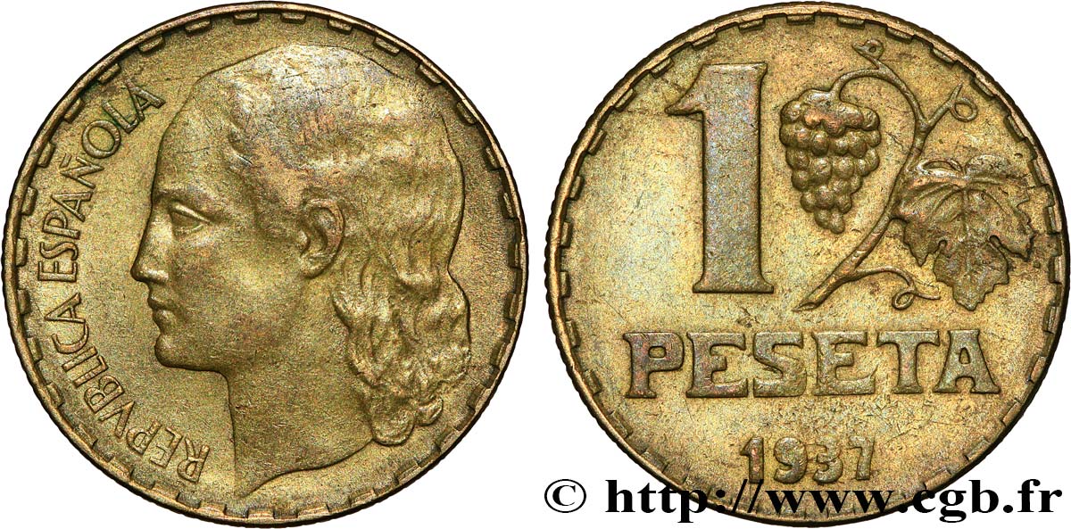 ESPAGNE 1 Peseta monnayage républicain 1937 Castellón de la Plana TTB 