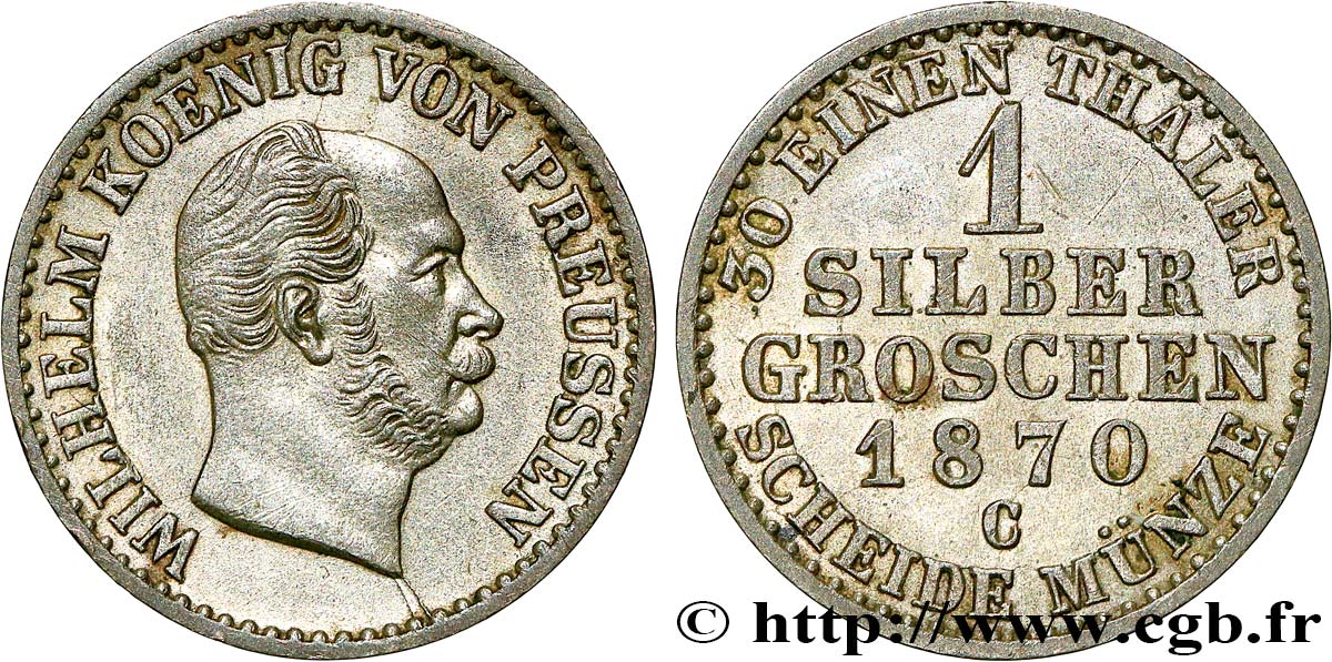 DEUTSCHLAND - PREUßEN 1 Silbergroschen Guillaume Ier 1870 Francfort - C VZ 