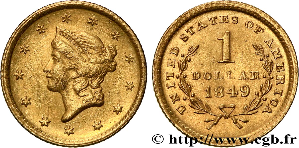 STATI UNITI D AMERICA 1 Dollar Or  Liberty head , 1er type 1849 Philadelphie q.SPL 