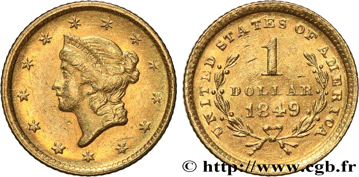 ÉTATS-UNIS D AMÉRIQUE 1 Dollar Or  Liberty head , 1er type 1849 Philadelphie TTB+ 
