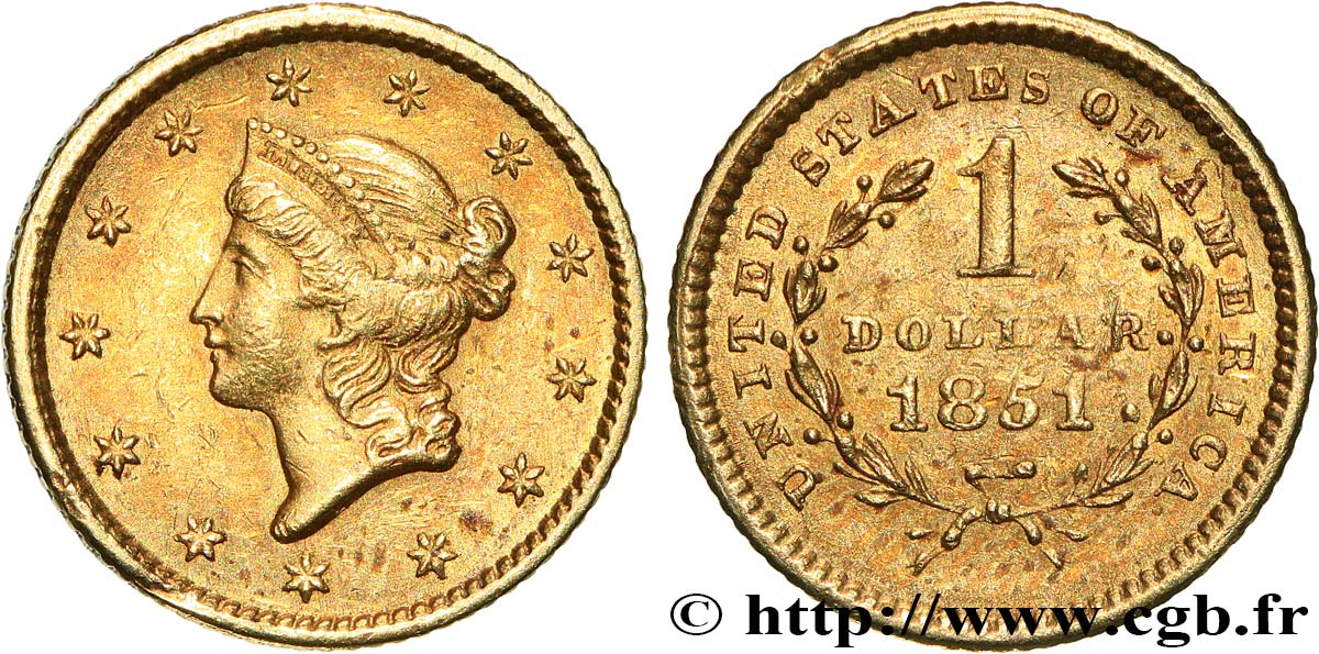 ÉTATS-UNIS D AMÉRIQUE 1 Dollar  Liberty head , 1er type 1851 Philadelphie TTB 