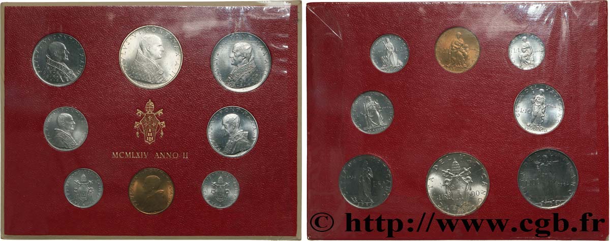 VATICAN AND PAPAL STATES Série 8 monnaies Paul VI an II 1964 Rome MS 