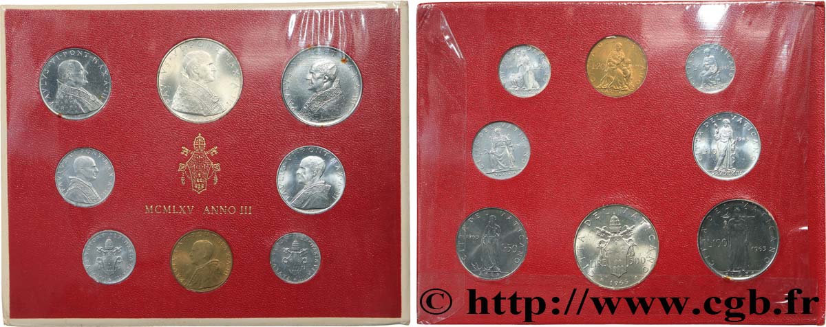 VATICAN AND PAPAL STATES Série 8 monnaies Paul VI an III 1965 Rome MS 