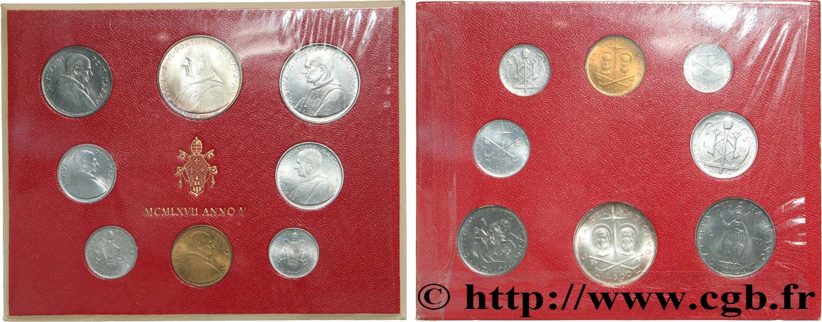 VATICAN ET ÉTATS PONTIFICAUX Série 8 monnaies Paul VI an V 1967 Rome FDC 