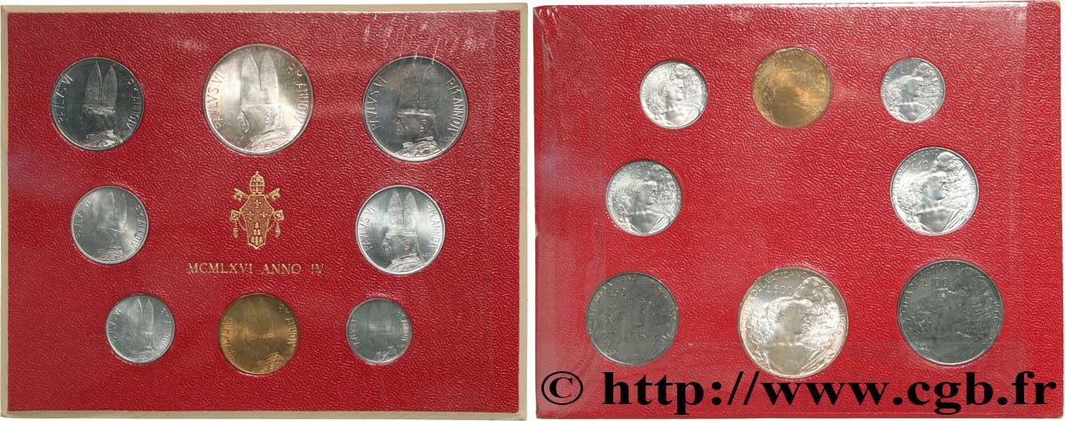 VATICAN ET ÉTATS PONTIFICAUX Série 8 monnaies Paul VI an IV 1966 Rome FDC 