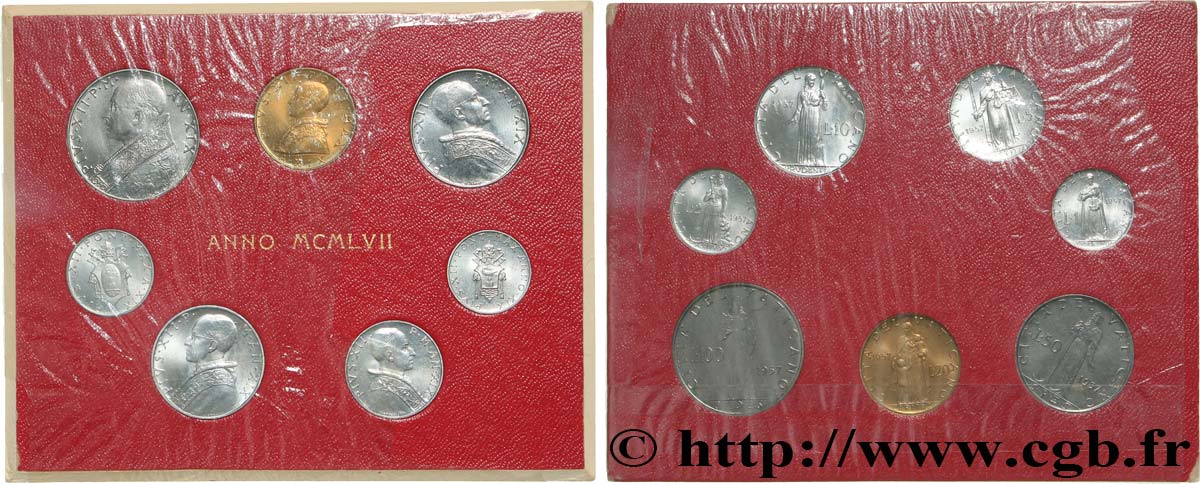 VATICAN ET ÉTATS PONTIFICAUX Série 7 monnaies Pie XII 1957 Rome FDC 