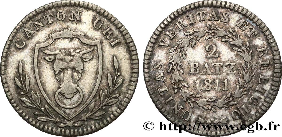 SWITZERLAND - CANTON OF URI 2 Batzen 1811 Uri XF 