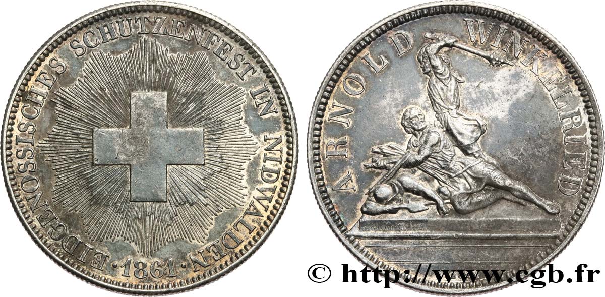 SCHWEIZ Module de 5 Francs Tir de Nidwald (Nidwalden) 1861  fVZ 