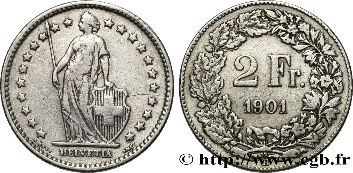 SUIZA 2 Francs Helvetia 1901 Berne - B BC 