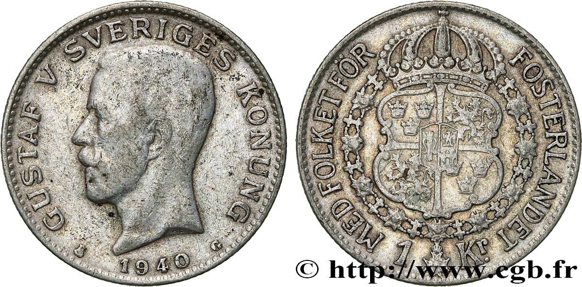 SUÈDE 1 Krona Gustave V 1940  TTB 