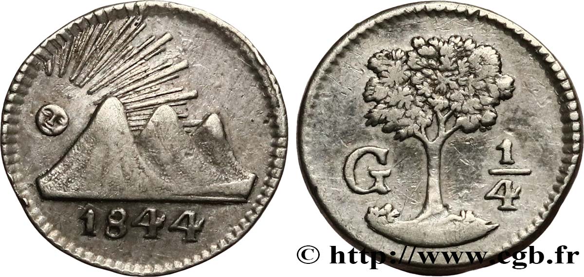 RÉPUBLIQUE DE L AMÉRIQUE CENTRALE 1/4 Real 1844 Guatemala TTB+ NGC