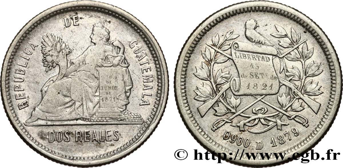 GUATEMALA 2 Reales 1879 Heaton BB 
