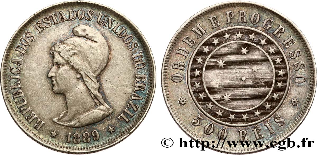 BRÉSIL 500 Reis République 1889  SUP 