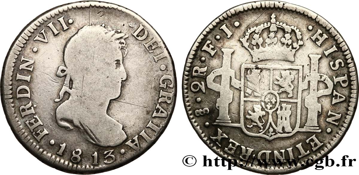 CHILI - FERDINAND VII 2 Reales Ferdinand VII 1813 Santiago TB/TTB 