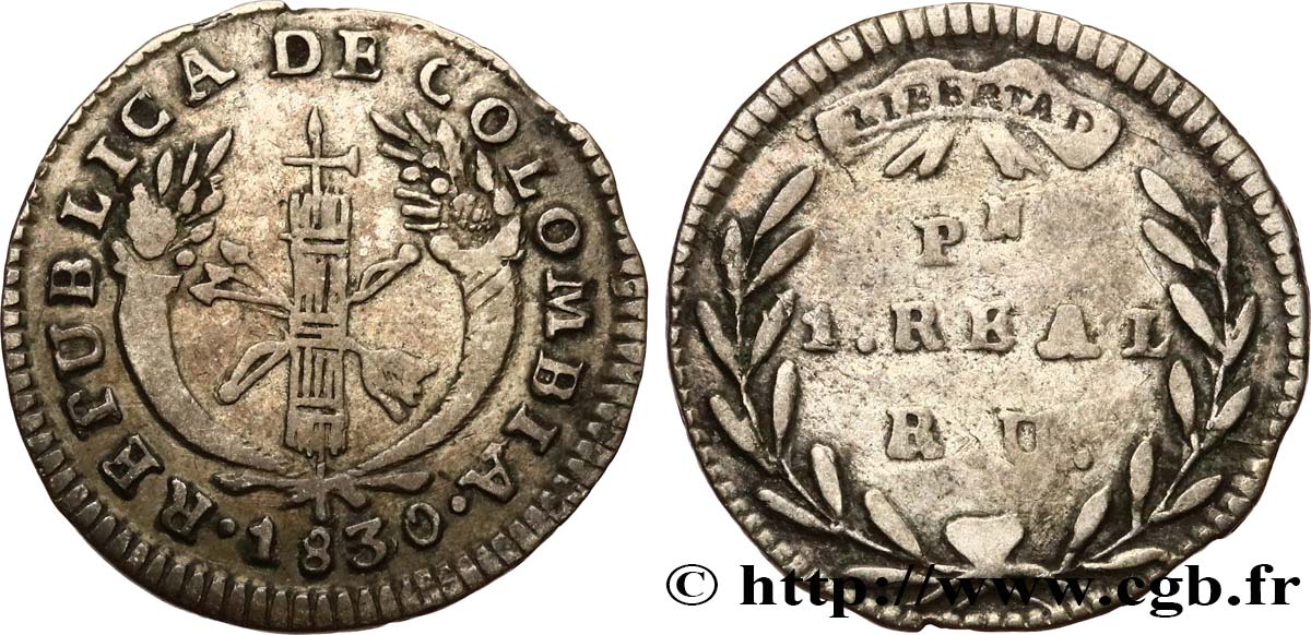 COLOMBIA 1 Real 1830  VF 